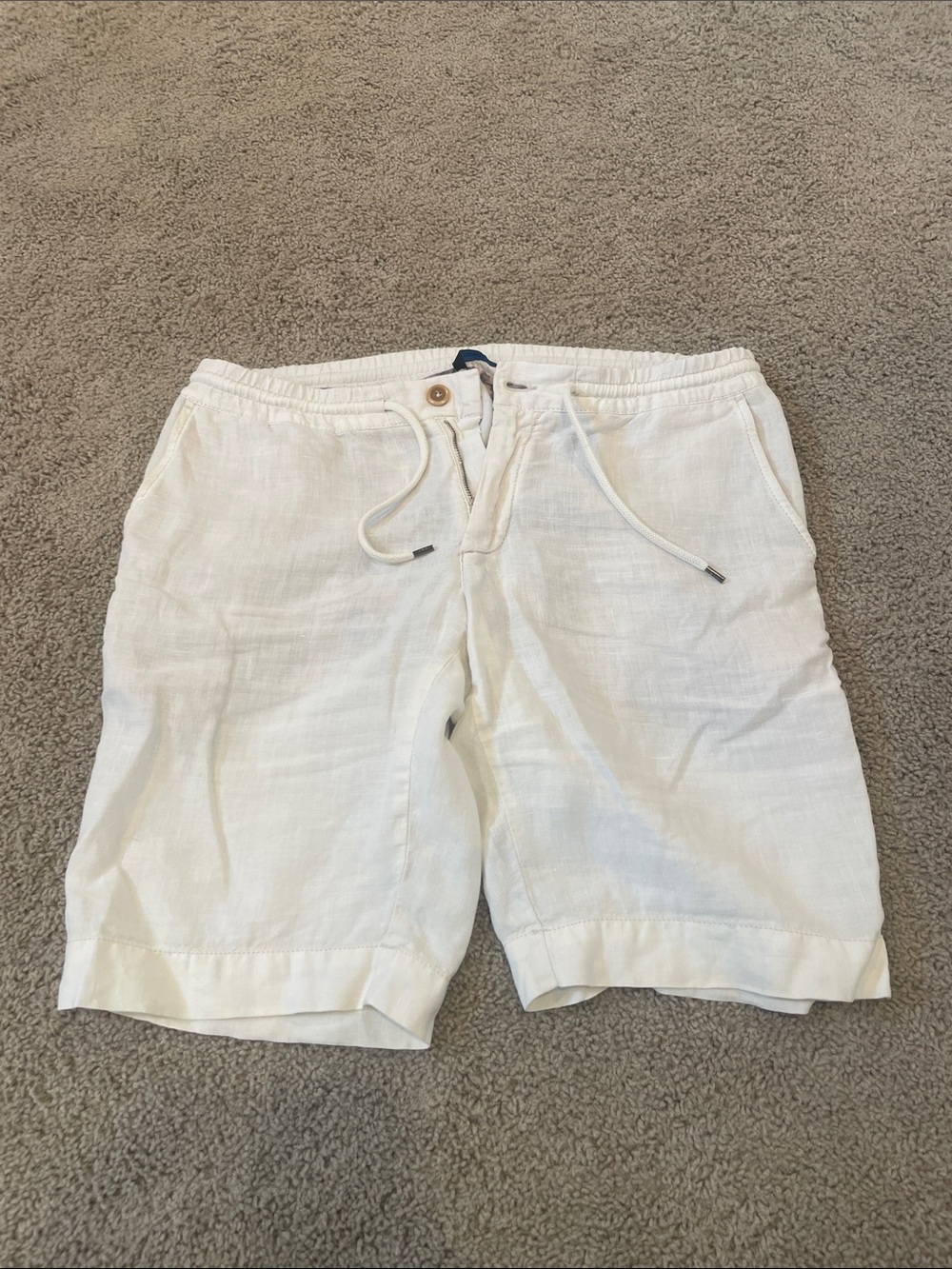 Lightweight White Linen Drawstring Shorts